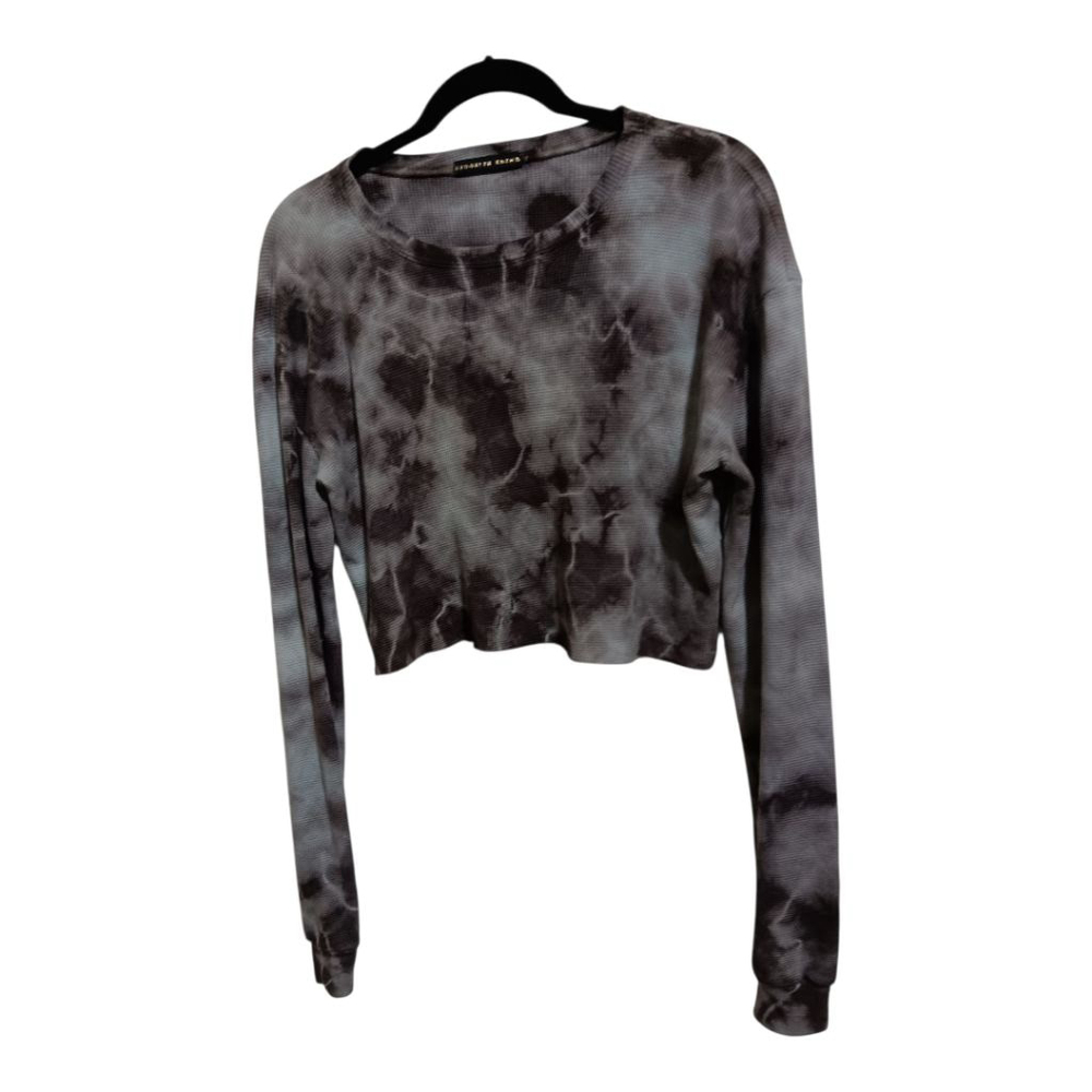 Brooklyn Karma Charcoal Grey Blue Tie Dye Thermal Crew Neck Crop Top & Pants Set - Picture 6 of 17